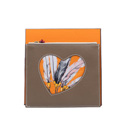 zippy pouch etoupe with orange feather silk green behind - L'UXE LINK