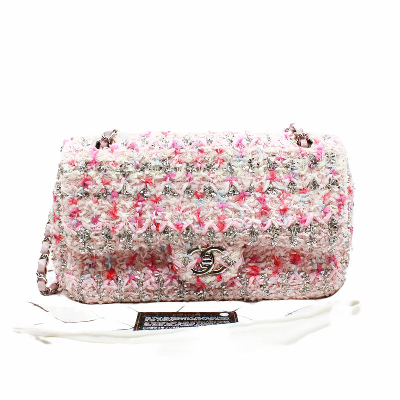 flap bag medium with knitted in cotton  multi pink phw seri 26 - L'UXE LINK