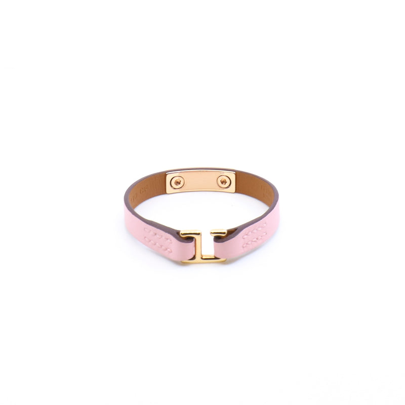 hermes rivale mini bracelet in leather pink ghw