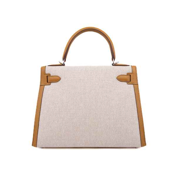 kelly 28 in leather gold/fabric beige phw z stamp