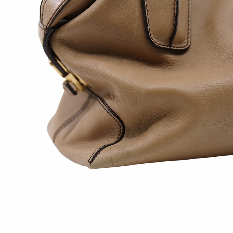 Two-way Shoulder Handbag Leather Brown - L'UXE LINK