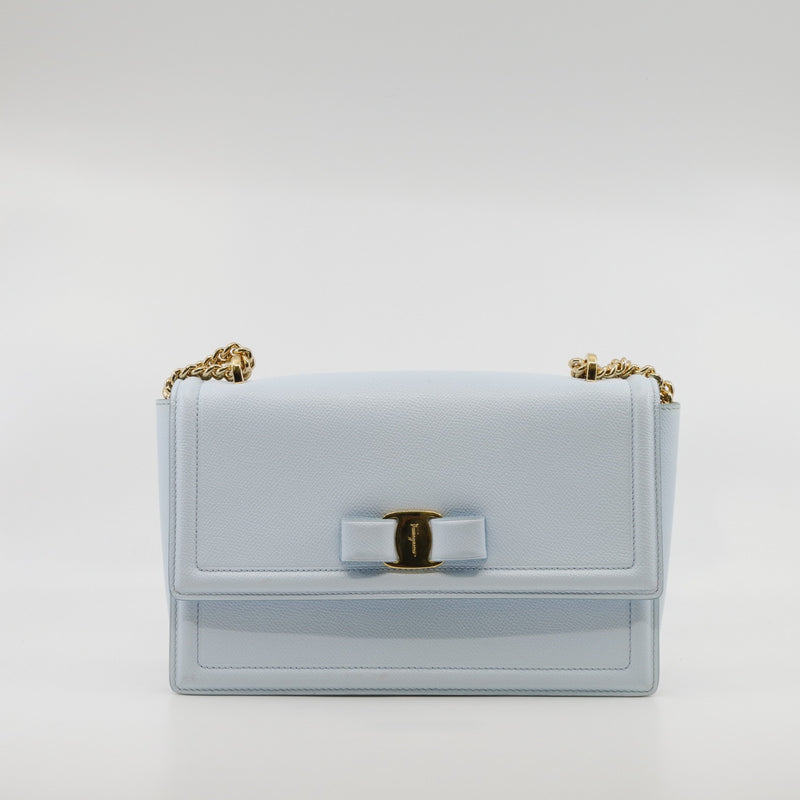 Vala  chain bag leather Light blue ghw