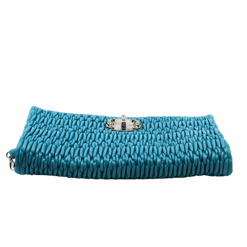 Crystal Clutch Large Matelasse Leather  blue phw - L'UXE LINK