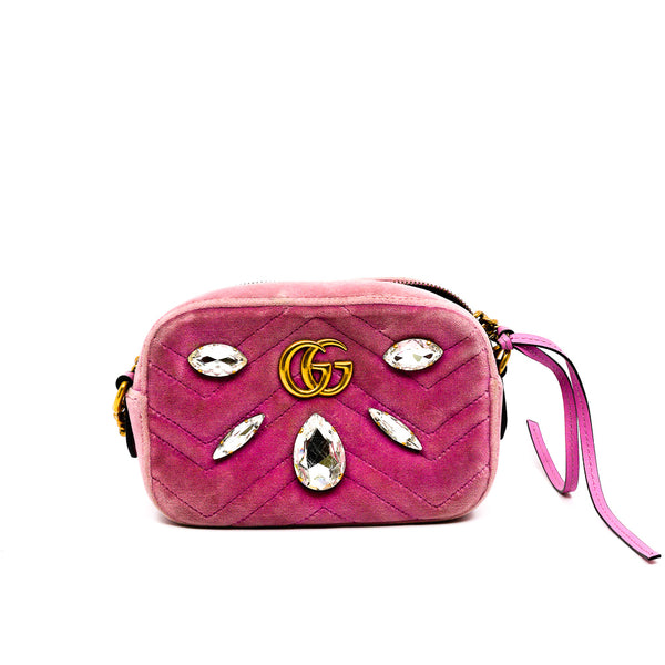small camera bag with crystal in velvet pink