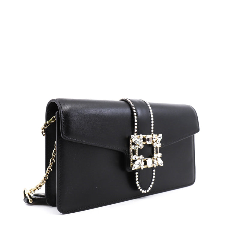 strass buckle flap crossbody bag in leather black - L'UXE LINK