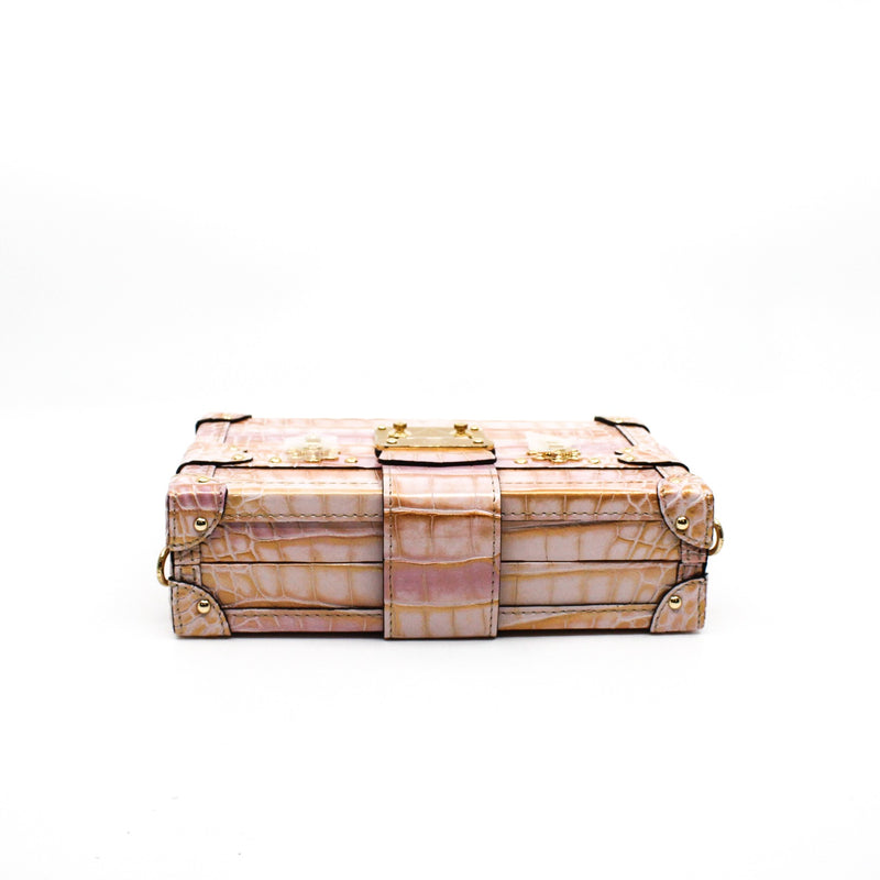 petite malle crocodile pink with gold glittering ghw