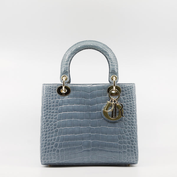 lady dior mini crocodile  blue