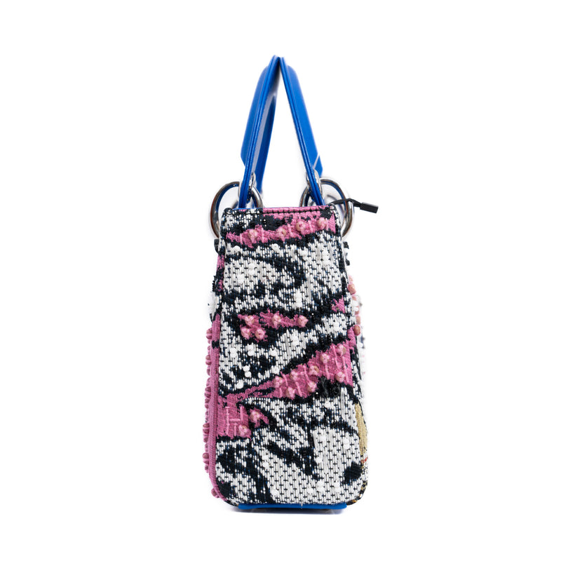 mini lady art embroidery in fabric white/black/leather electric blue phw 2017