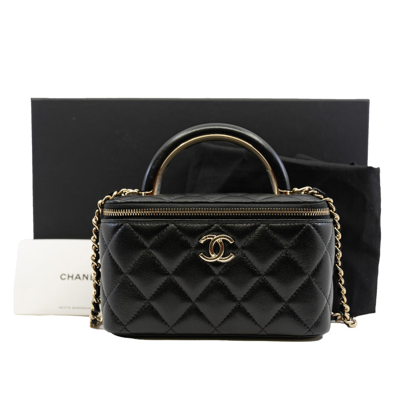 vanity case with handle in lamskin black ghw # ECU