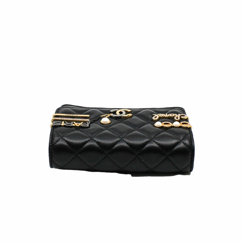 woc black lambskin with coco chanel paris logo stamp pearl mix gold black hardware seri 31