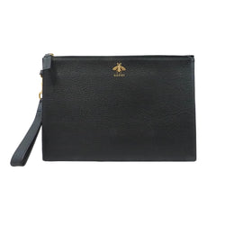 bee zippy clutch in leather black ghw