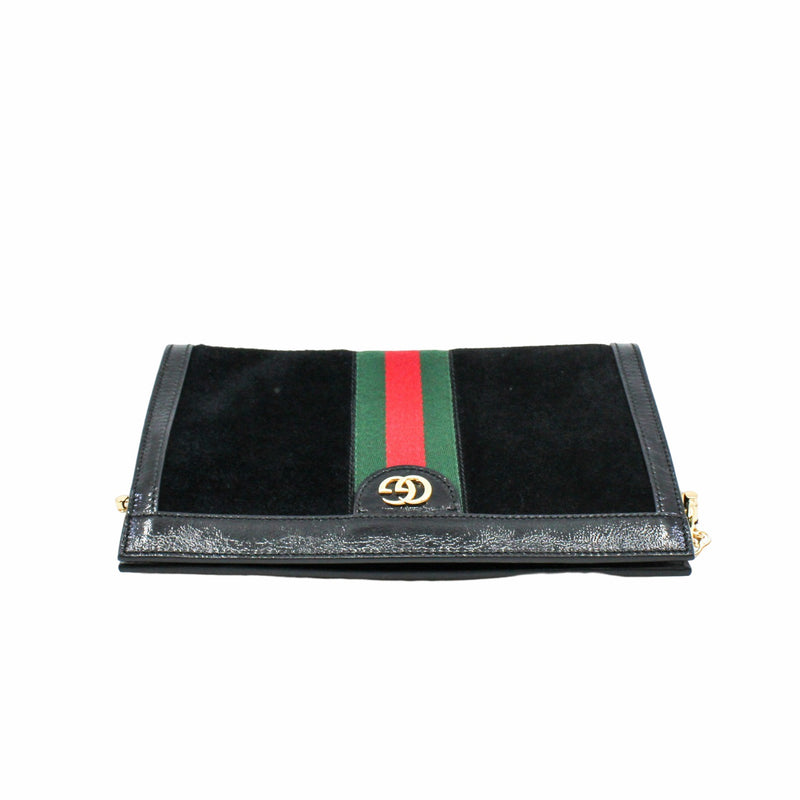 ophidia clutch small black suede mix patent with chain GHW - L'UXE LINK