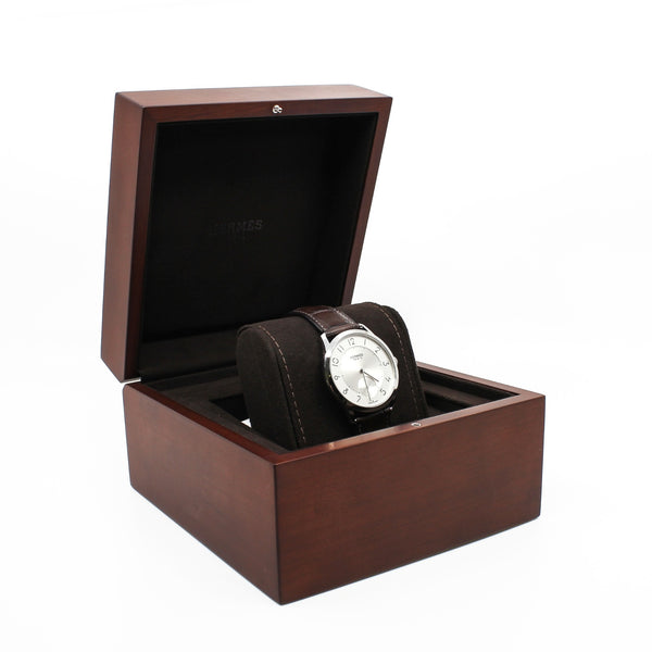 39.5mm acier cadran argente men watch white dial with brown band phw #CA2.810 - L'UXE LINK