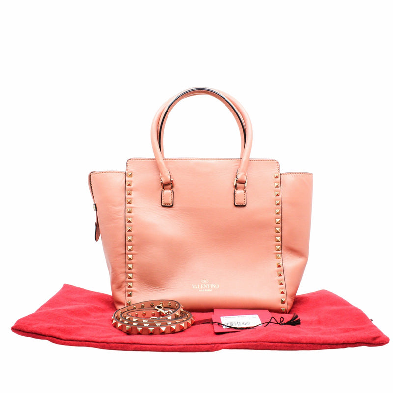 tote bag small with long strap leather peach pink ghw