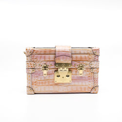 petite malle crocodile pink with gold glittering ghw