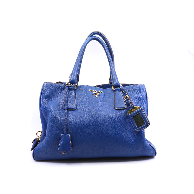 tote with strap in leather blue ghw