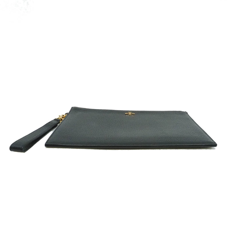 bee zippy clutch in leather black ghw