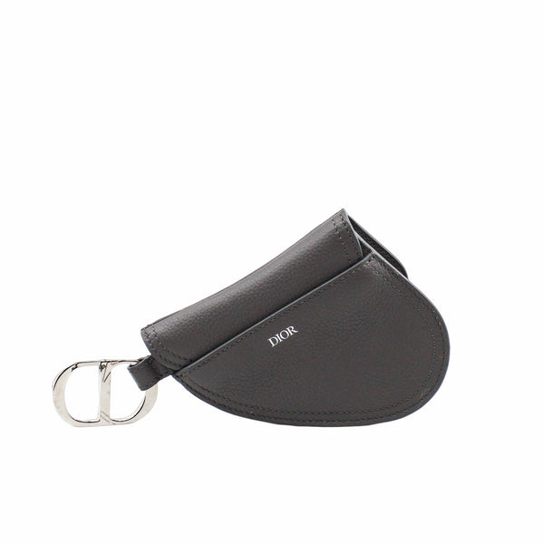 Saddle Key Ring Grained Calfskin Grey PHW - L'UXE LINK