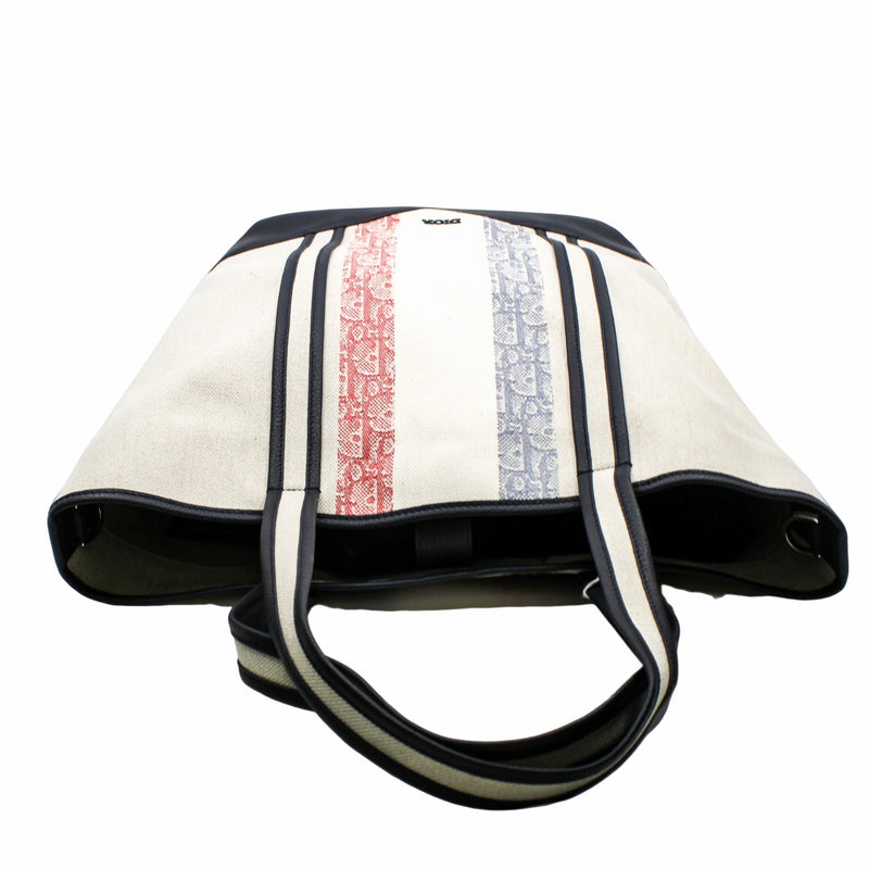 TOTE navy with beige fabric red line with strap - L'UXE LINK