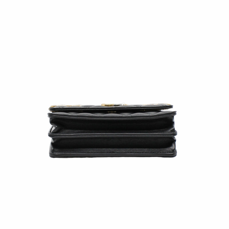 woc black lambskin with coco chanel paris logo stamp pearl mix gold black hardware seri 31