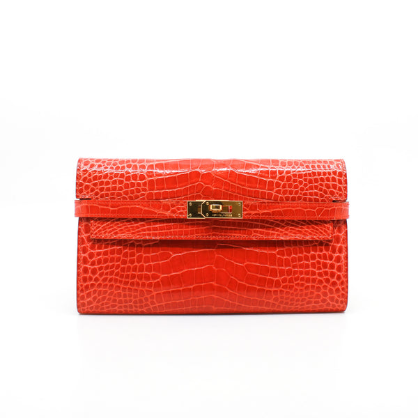 kelly wallet crocodile 9T X stamp - L'UXE LINK