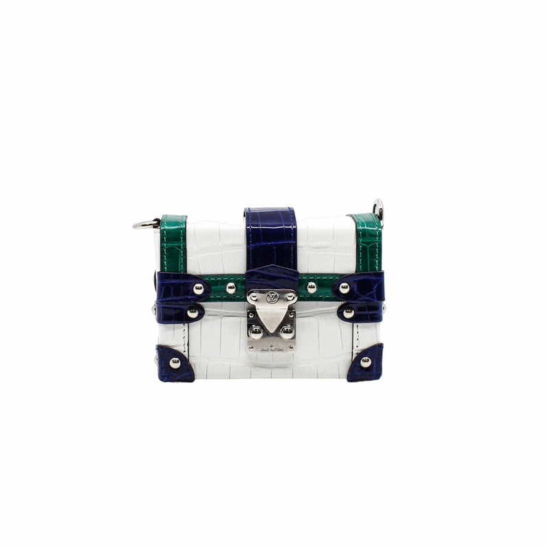 ESSENTIAL TRUNK with chain white blue green crocodile phw rrp 55000hk dollar - L'UXE LINK