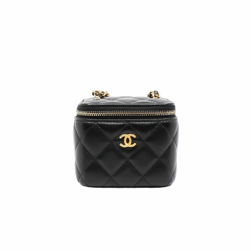 Chanel Mini Vanity Lambskin Bag With Pearl Chain Black Gold