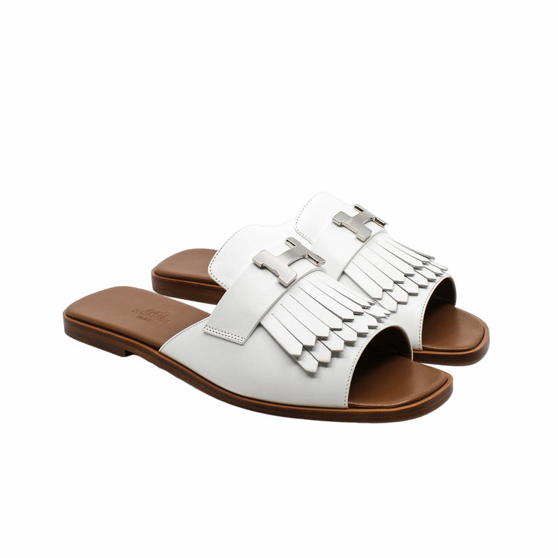 white silver H buckle open toe mules  #38 rrp1605 - L'UXE LINK