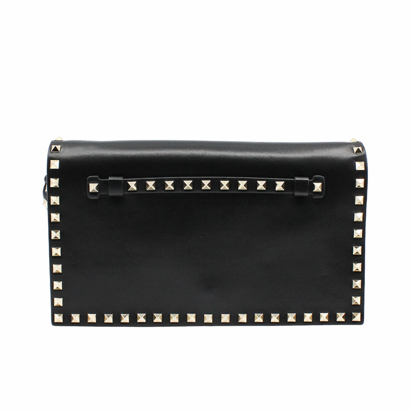 Rockstud Flap Clutch Leather Black GHW - L'UXE LINK