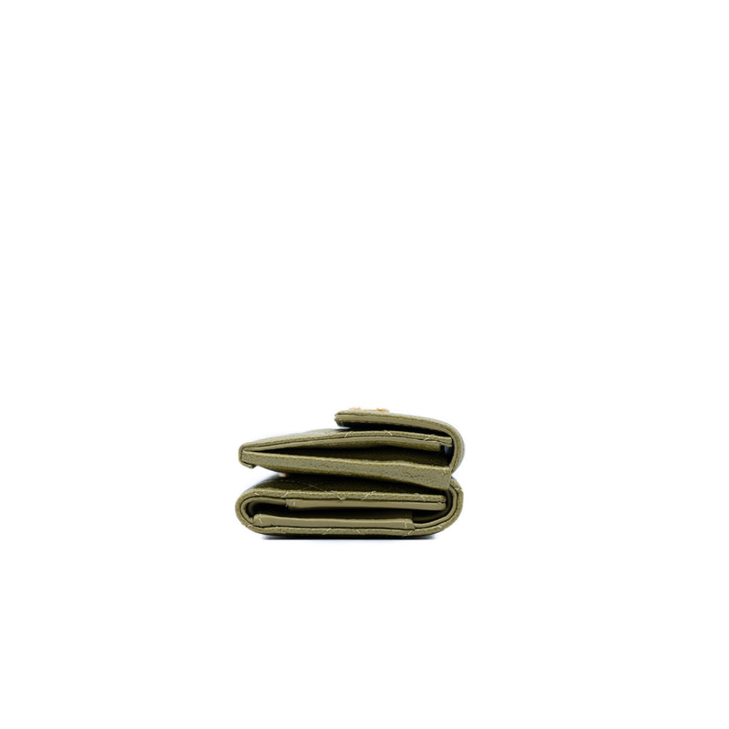leboy tri-fold lcompact wallet in caviar grass green ghw #NE - L'UXE LINK