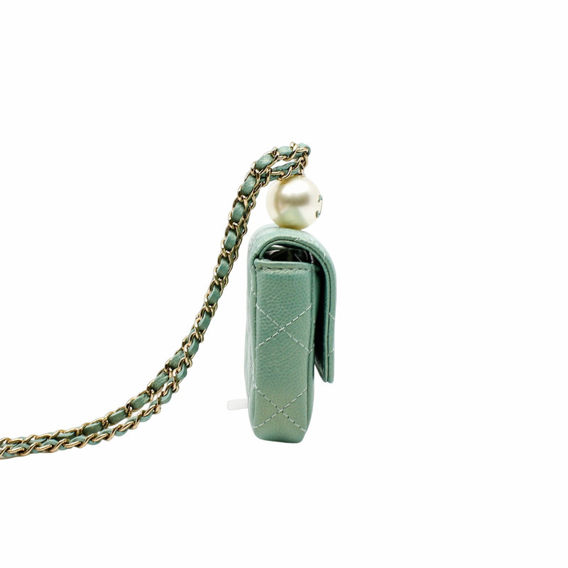 glitting blue card holder with chain pearl phw - L'UXE LINK