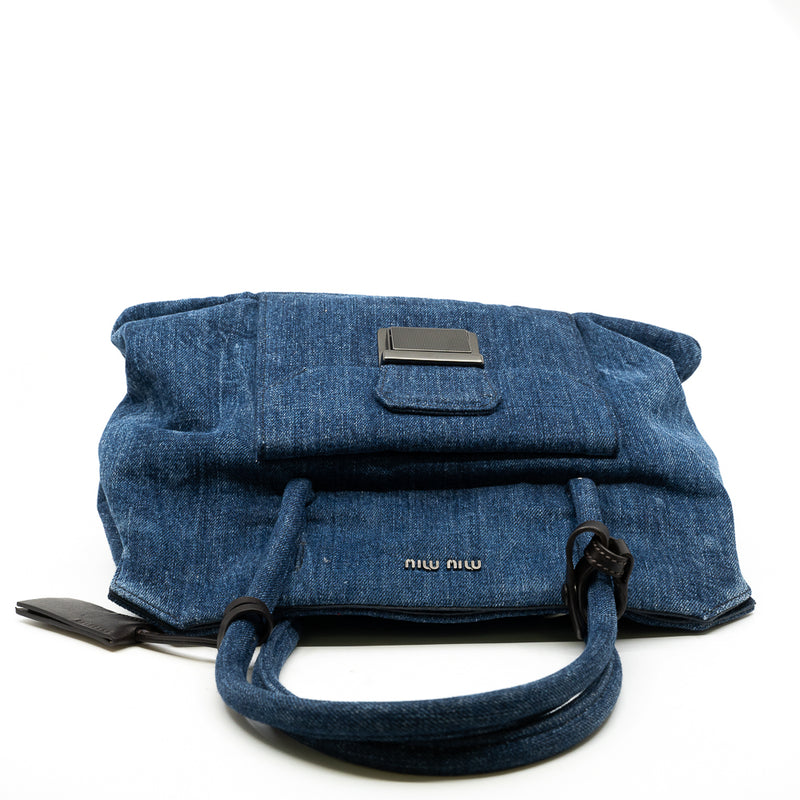 small top handle tote in demin navy - L'UXE LINK