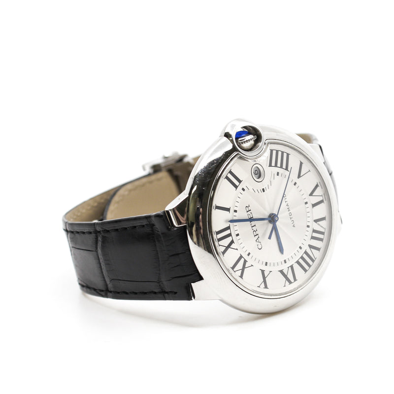 BALLON BLEU DE CARTIER WATCH 40MM, AUTOMATIC MOVEMENT, STEEL, LEATHER