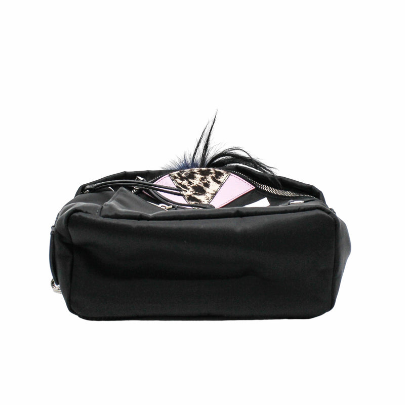 MONSTER BACKPACK MINI NYLON WITH LEATHER AND FUR BLACK PHW - L'UXE LINK