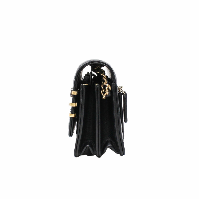 woc black lambskin with coco chanel paris logo stamp pearl mix gold black hardware seri 31