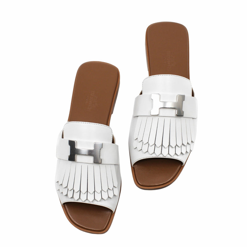white silver H buckle open toe mules  #38 rrp1605