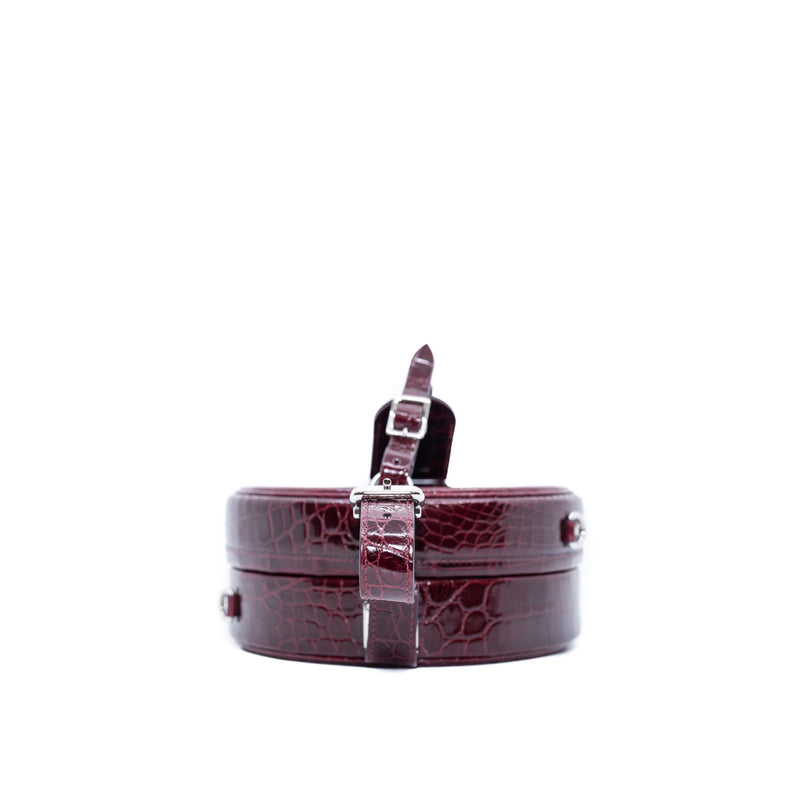 Boite Chapeau crocodile skin in burgundy color phw - L'UXE LINK