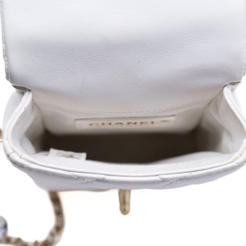 cf vertical chain around side flap with pearl chain in lambskin white ghw seri #29 - L'UXE LINK