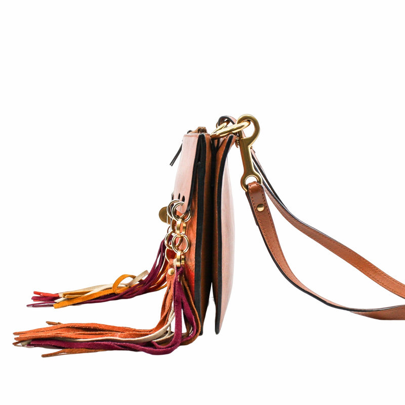 Jane Fringe Bag Small Calfskin Suede Rainbow Patchwork Caramel - L'UXE LINK