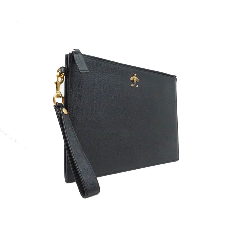 bee zippy clutch in leather black ghw