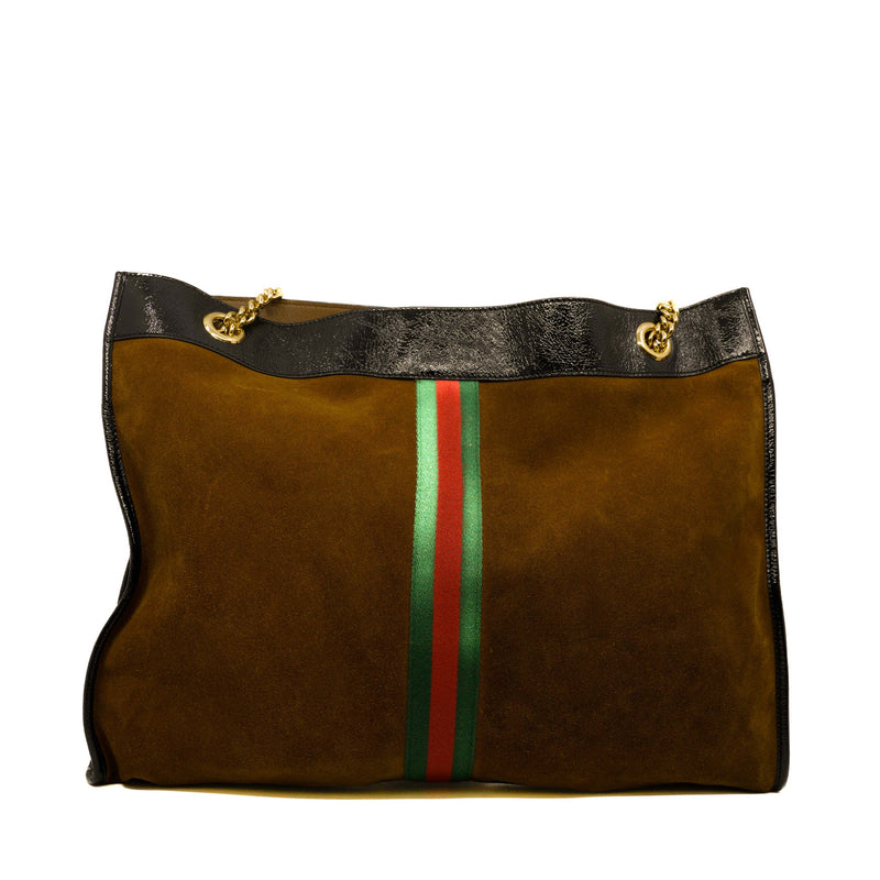 tiger tote in suede brown/leather black ghw - L'UXE LINK
