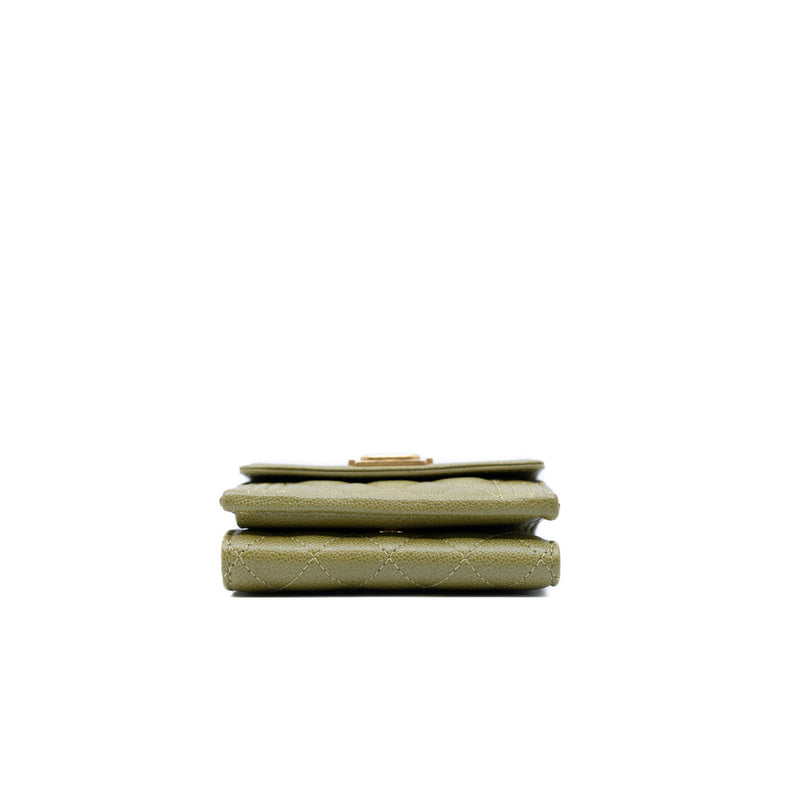 leboy tri-fold lcompact wallet in caviar grass green ghw #NE - L'UXE LINK