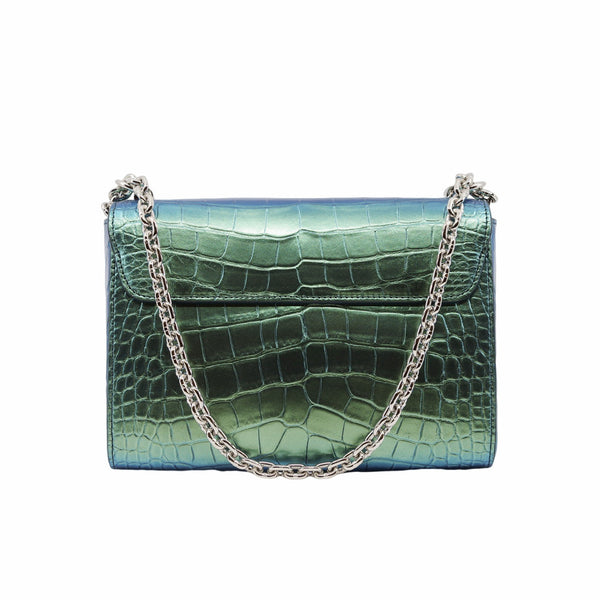 twist chain bag  crocodile green phw