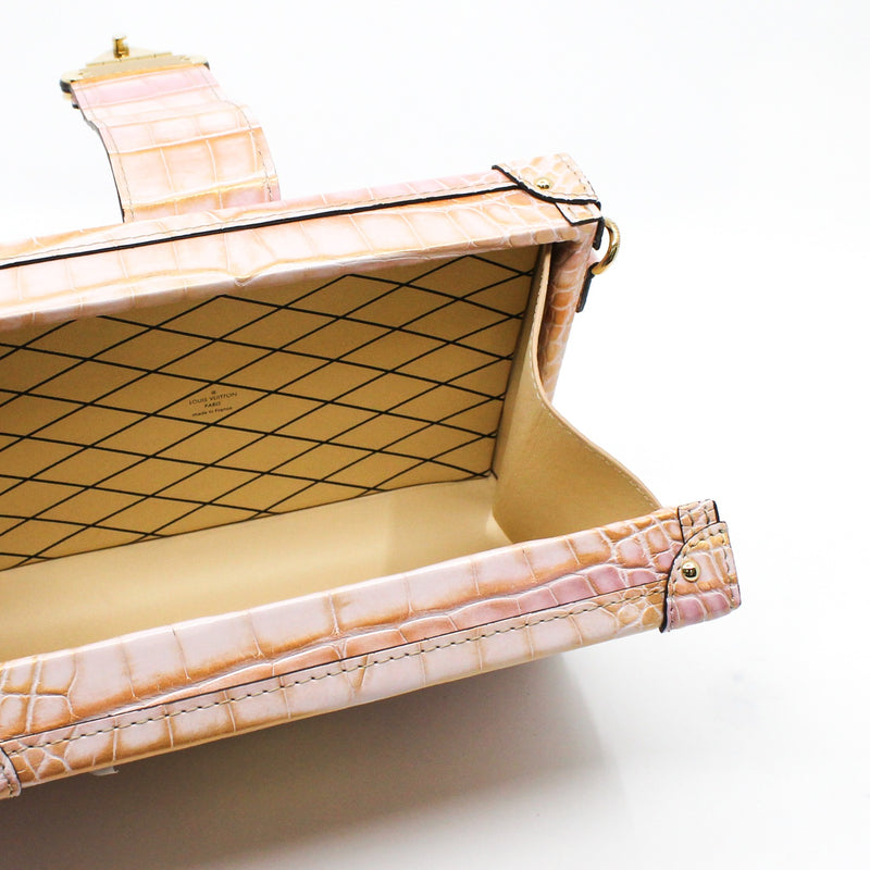 petite malle crocodile pink with gold glittering ghw