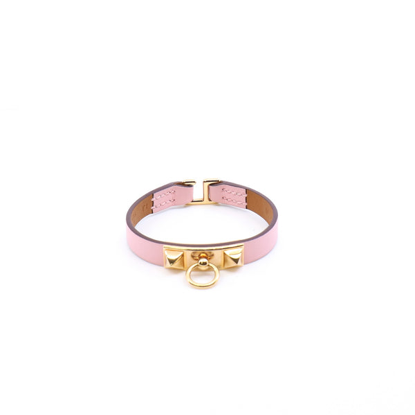 hermes rivale mini bracelet in leather pink ghw