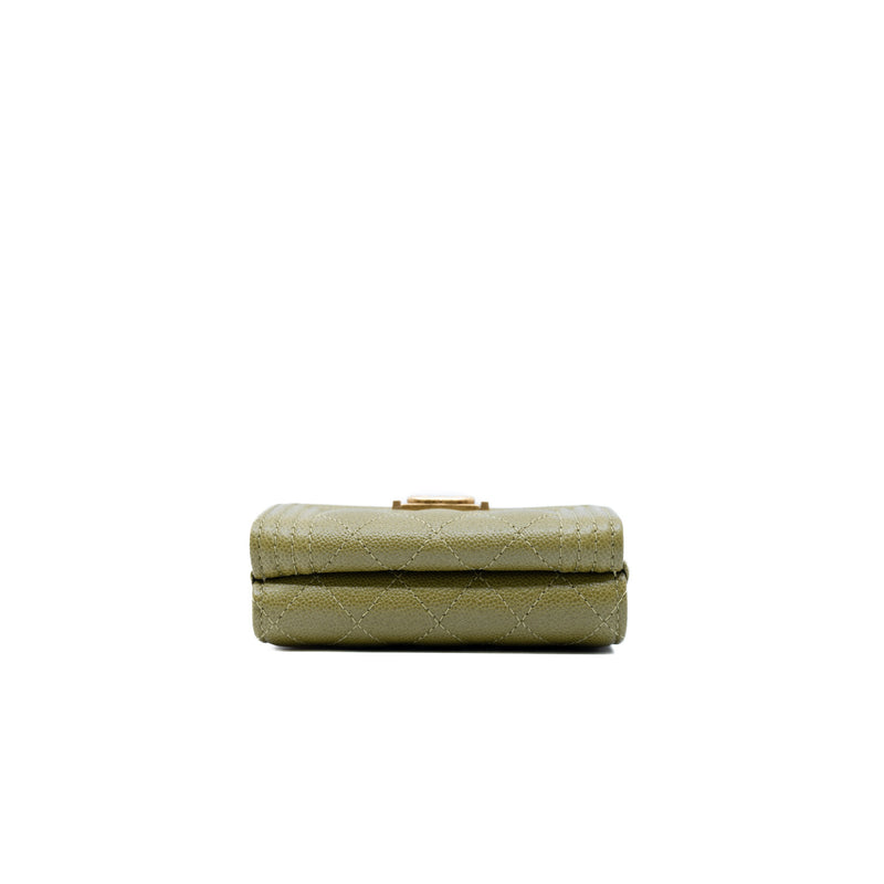 leboy tri-fold lcompact wallet in caviar grass green ghw #NE - L'UXE LINK