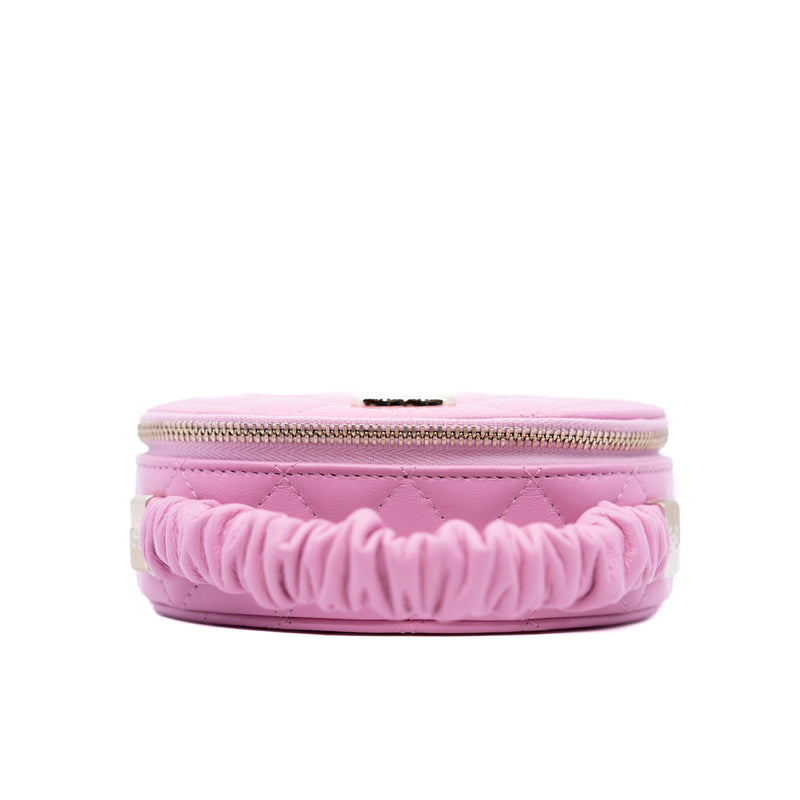 oval top handle vanity case in leather pink ghw  seri 32 - L'UXE LINK