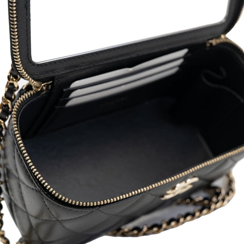 vanity case with handle in lamskin black ghw # ECU