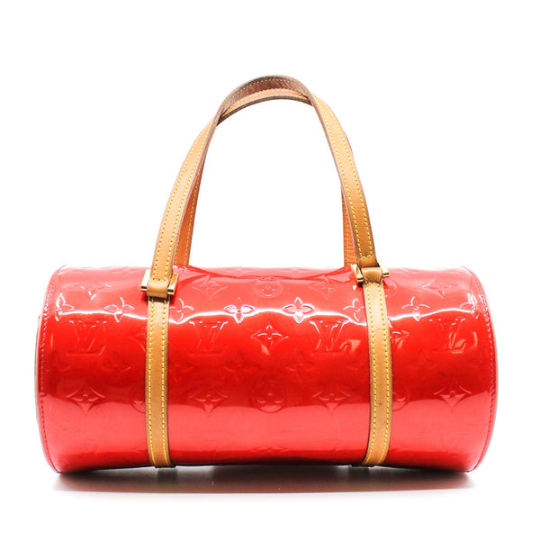 drawstring  petent leather in red  gold hardware
