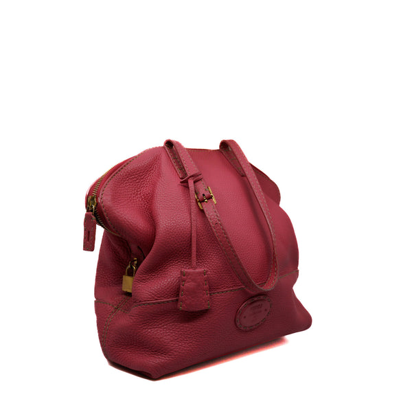 calfskin tote bag in pink red color - L'UXE LINK